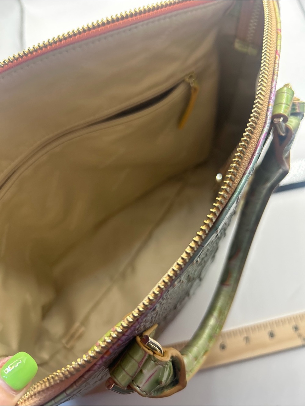 Brahmin Iridescent Green-Purple Croc Embossed Duxbury Satchel - Picture 4 of 14